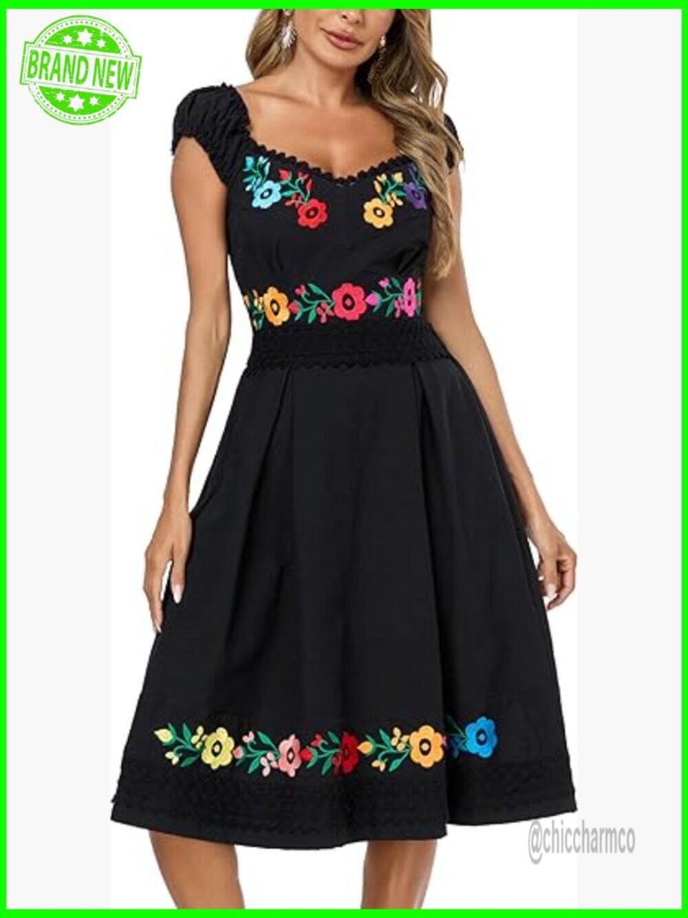 Women's Embroidered Lace Flowy Summer Boho Party Dress